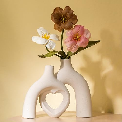 Miniatura 8 de Snuggle - Jarrón de cerámica con forma de dona hueca, 8.3 pulgadas, moderno, nórdico, bohemio, estético, floreros decorativos para decoración del