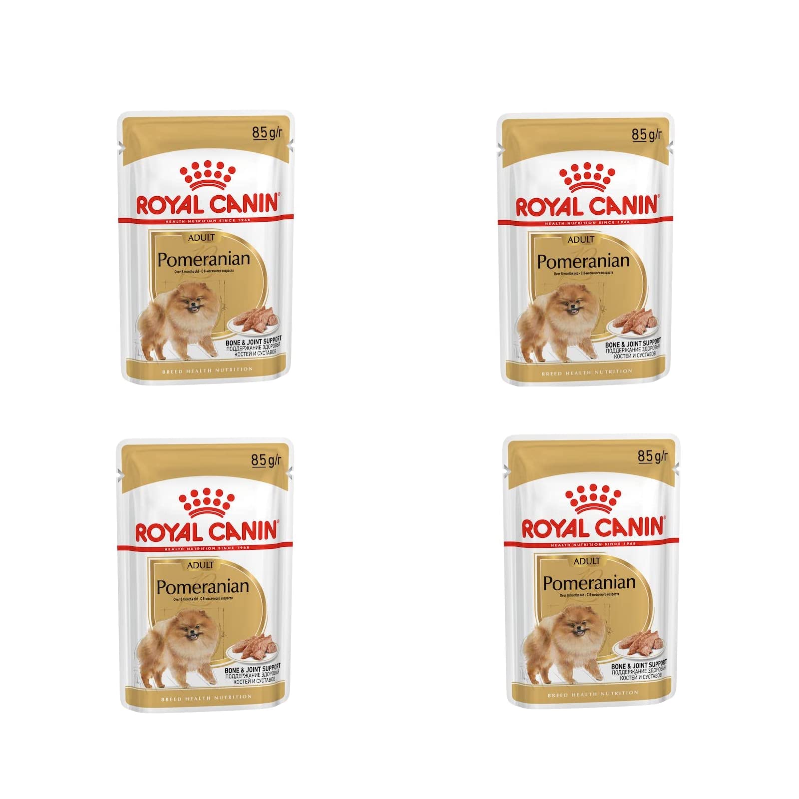 Royal Canin Pomeranian Adult | Confezione da 4 | 4 x 12 x 85 g | Alimento completo per cani | Per Spitz nani adulti e anziani | A partire dall'8° mese | Contenuto minerale adeguato