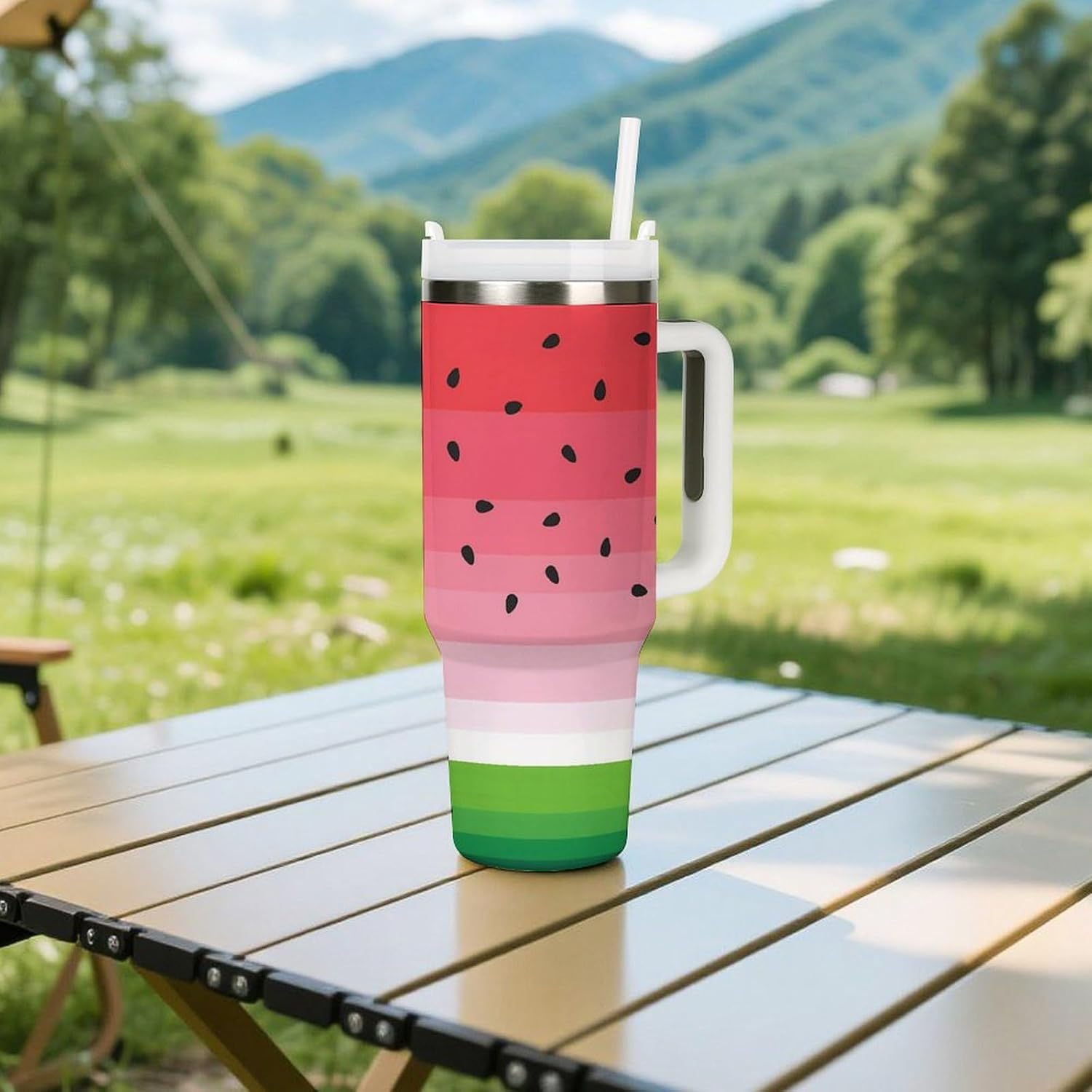 Fruits Watermelon Car Cup 40 Oz Tumbler Stainless Steel Insulated Tumblers Portable Gym Coffee Cups with Handle Straw Lid