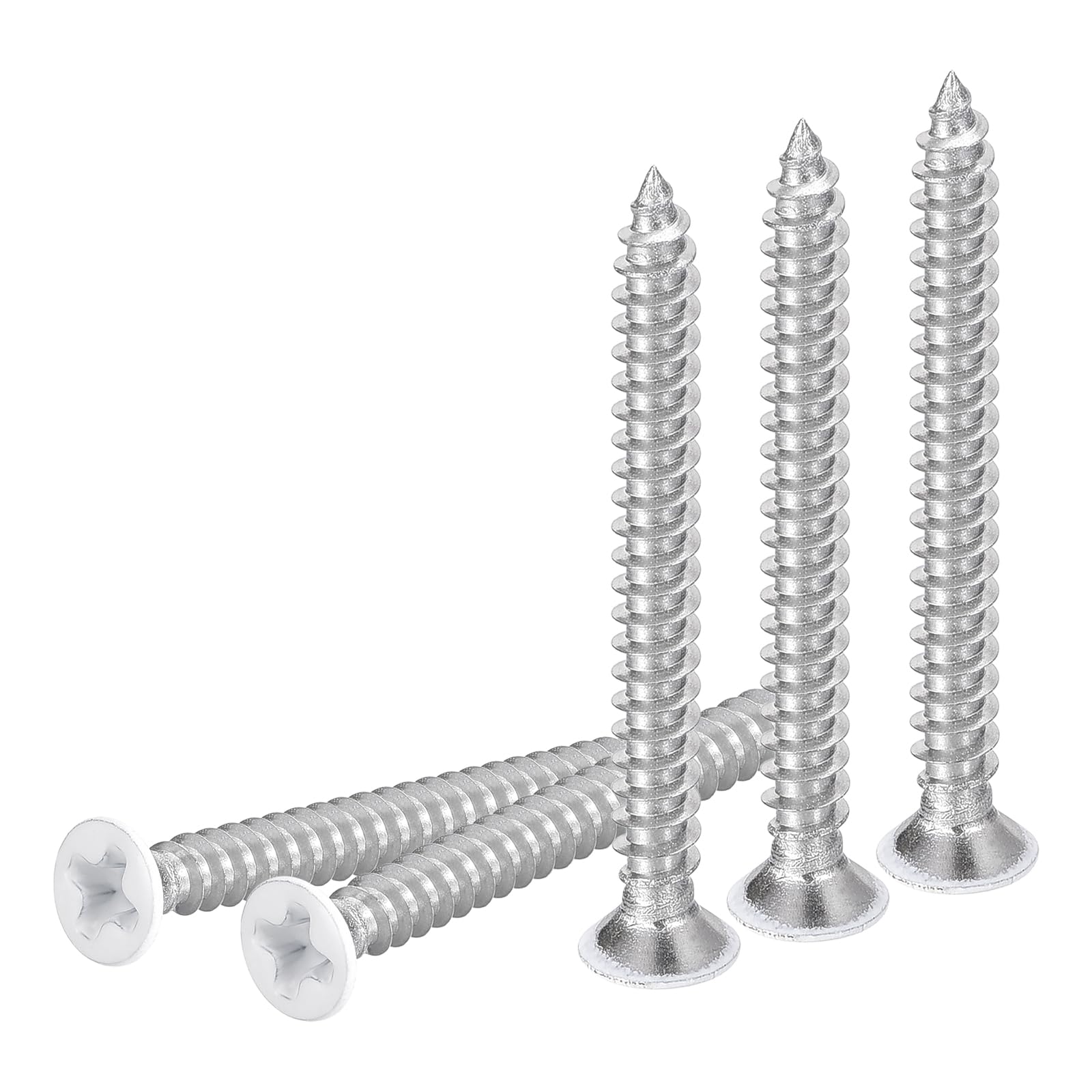 DTGN 50Pcs ST3.5x30mm Flat Head Wood Screws, 304 Stainless Steel White Phillips Self Tapping Screws