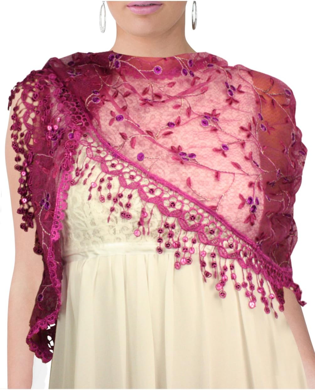 Dahlia Women's Evening Triangle Scarf - Stylish Embroidered Design