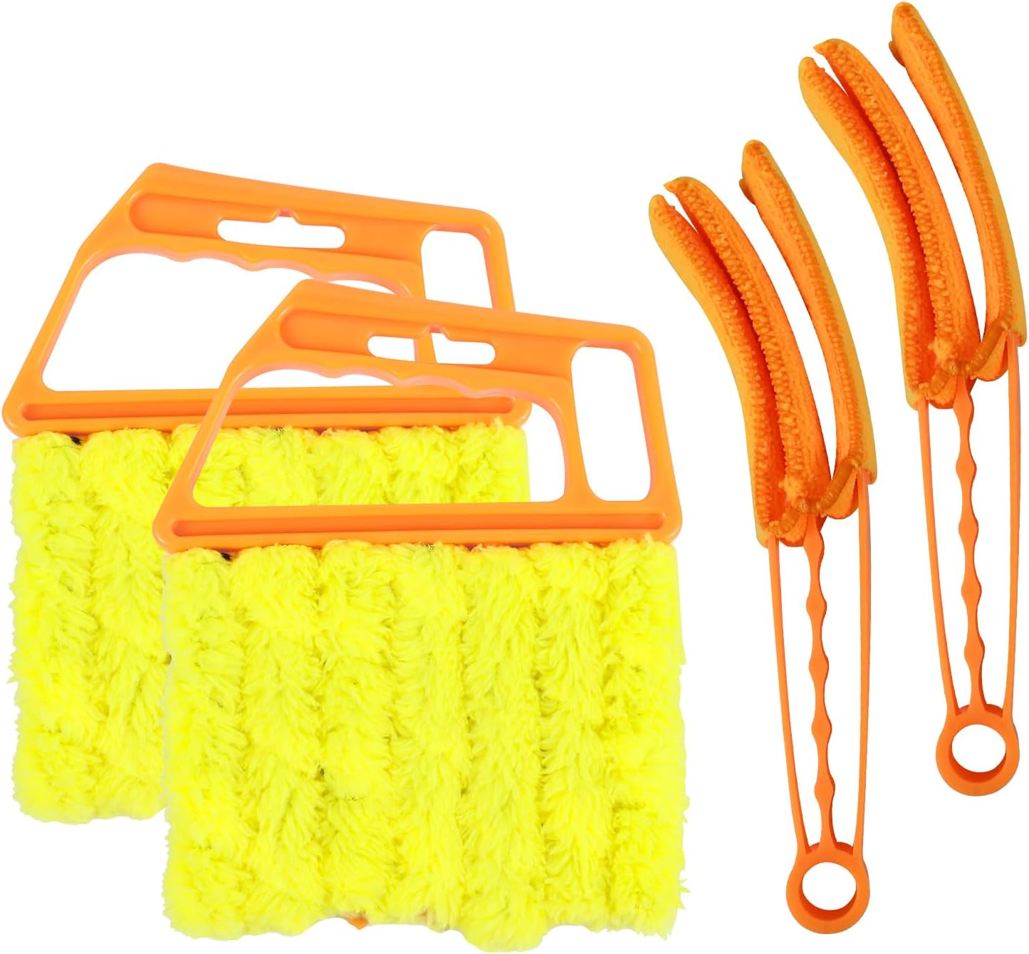 4PCS Blind Cleaner Duster Tool, Washable 7-Finger Window Venetian Blind Shutter Duster Brush, Hand-Held Automotive Cleaning Tool for Blinds, A/C Vent, Keyboard, Car Accessories (Orange)