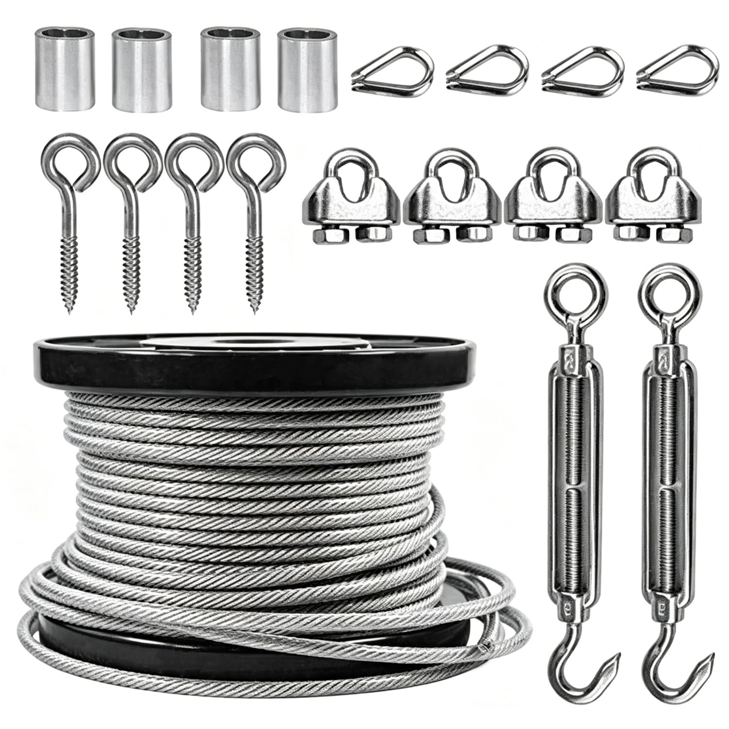 Kit Di Fune Metalliche In Acciaio Inox Da 5 mm,Cavo Acciaio 5mm,Corda In Acciaio Zincato Con Guaina In Pvc Da 30m Fune In Acciaio,Per Sollevamento, Filo Stendibiancheria, Tende Da Esterno