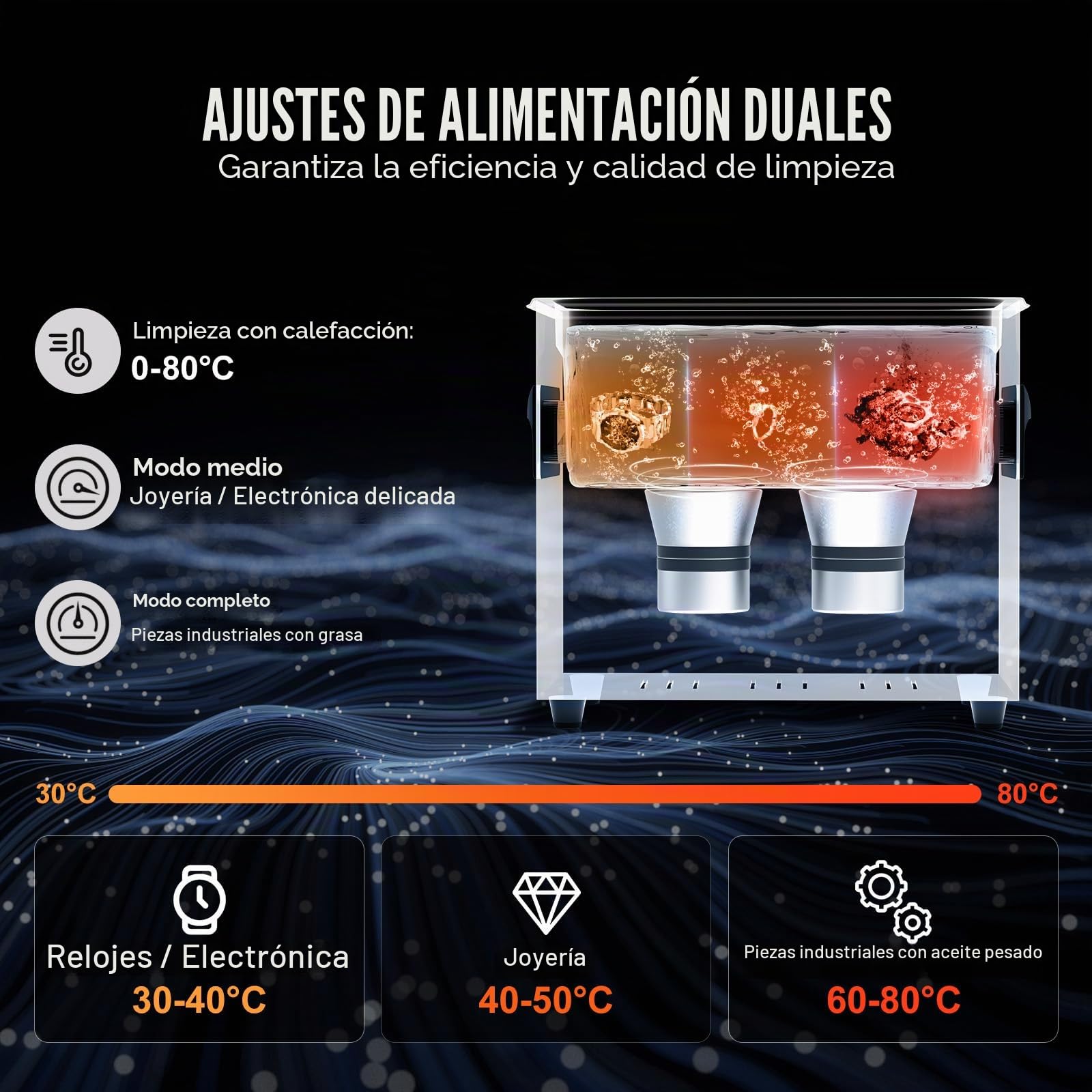 VEVOR Limpiador Ultrasónico 3 L Limpiador Ultrasónico Digital 120 W con Desgasificación Mejorada y Modo Suave Limpiador Ultrasónico Industrial 40 kHz con Temporizador y Calentador para Joyería