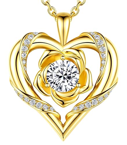 Beam & Bask Rose Flower Heart Moissanite Necklaces for Wife,