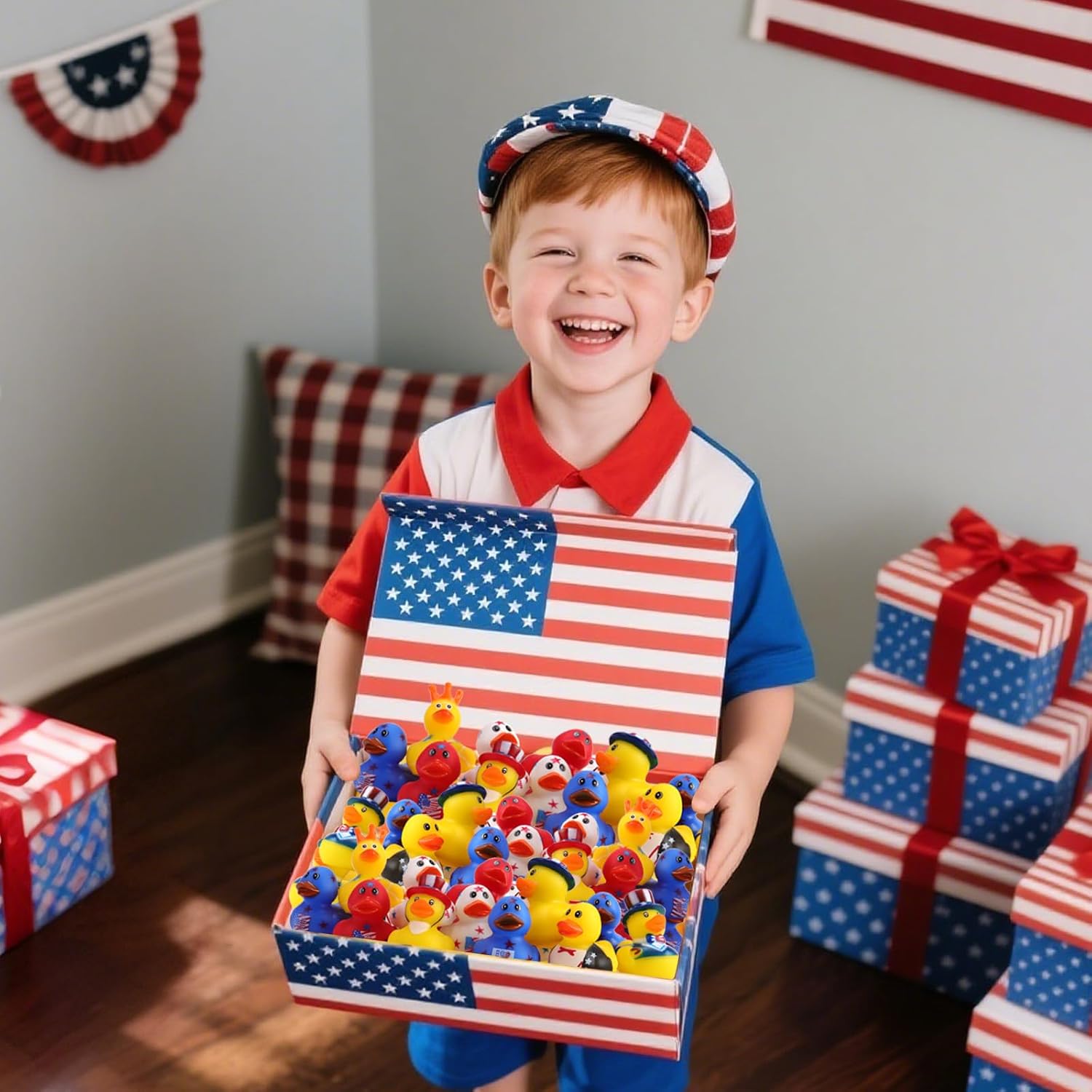 36Pcs Patriotic Rubber Ducks for Kids - 4th of July Gifts Cute Ducks for Jeeps,Funny Independence Day 2 Inch American Duckies,Summer Beach Pool Bath Showers Toys,Party Favors Goodie Bag Stuffers