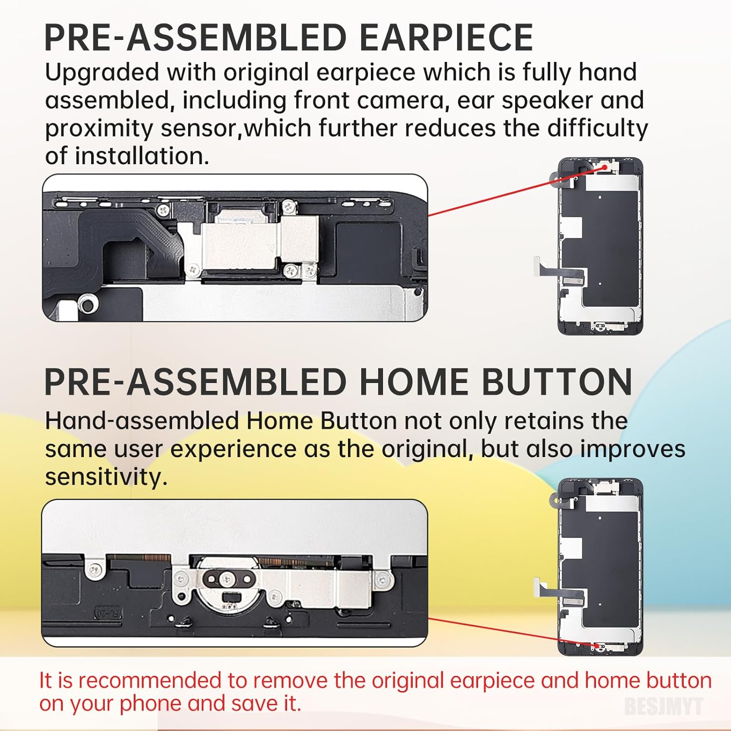 for iPhone 8 Plus Screen Replacement Black with Home Button 5.5" 3D Touch LCD Display Digitizer Repair Kit, Front Camera Speaker Sensor Fix Tools Glass Screen Protector for A1864 A1897 A1898