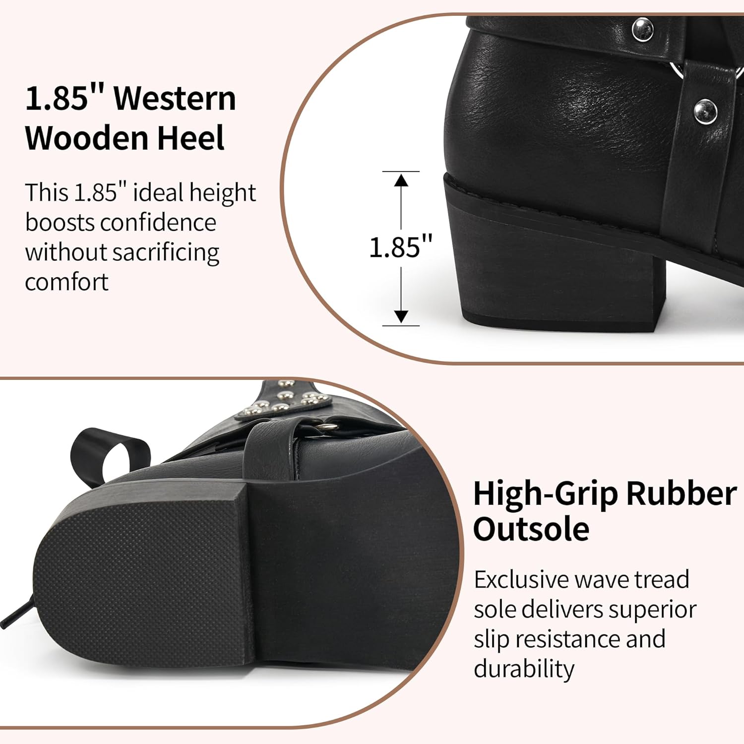 Aomigoct Western Cowboy Boots for Women: Leather Mid Calf Fashion Chunky Cowgirl Boot Pointed Toe