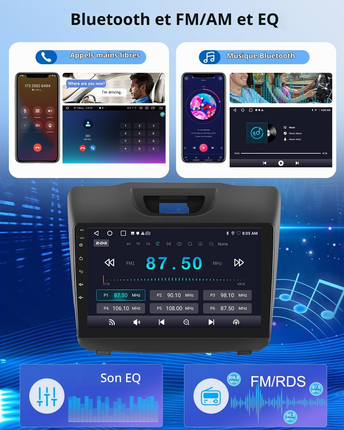 NHOPEEW Autoradio Android 2G+64G pour Isuzu MU-X/D-Max 2015-2018 - sans Fil Carplay & Android Auto - Stéréo Android 9 Pouces avec WiFi EQ GPS Mirror Link FM RDS + AHD Caméra de recul&Mic