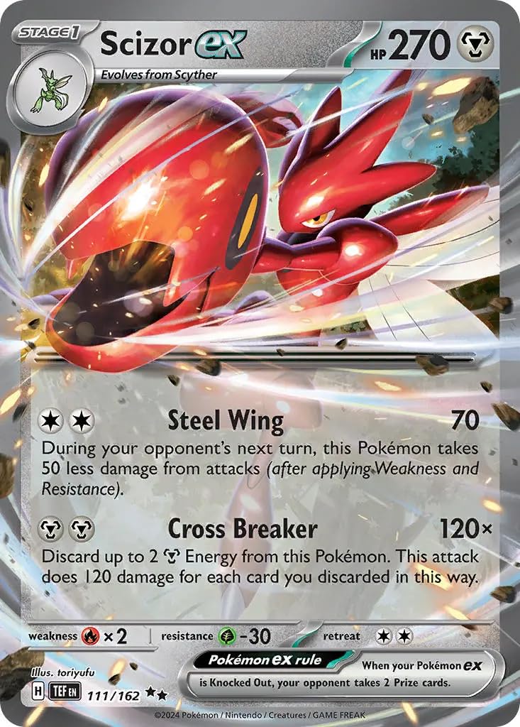 Scizor ex 111/162 Double Rare Pokemon Card (SV Temporal Forces) + 1x TitanCards® Toploader
