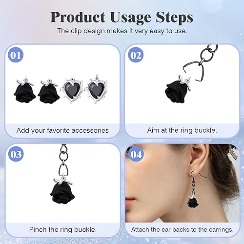 Miniatura 5 de Ganchos para aretes, 50 unidades25 pares, cables de oreja negros de acero inoxidable, ganchos de pez, piezas hipoalergénicas para hacer joyas de