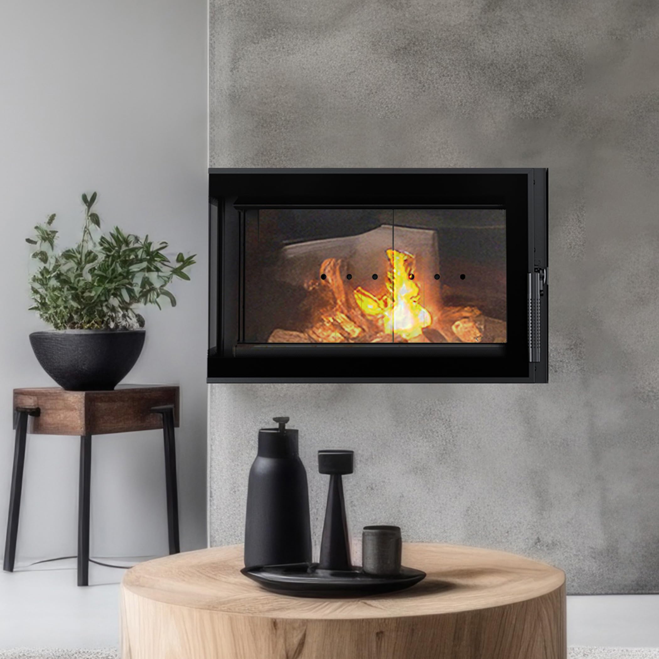KRATKI Inserto per camino in acciaio a legna SIMPLE 6 kW Ø150 sinistro A | Acciaio nero, efficienza 80,6%, classe A. Ecodesign, BImSchV 2; per recupero calore.; combustione efficiente; basse emissioni