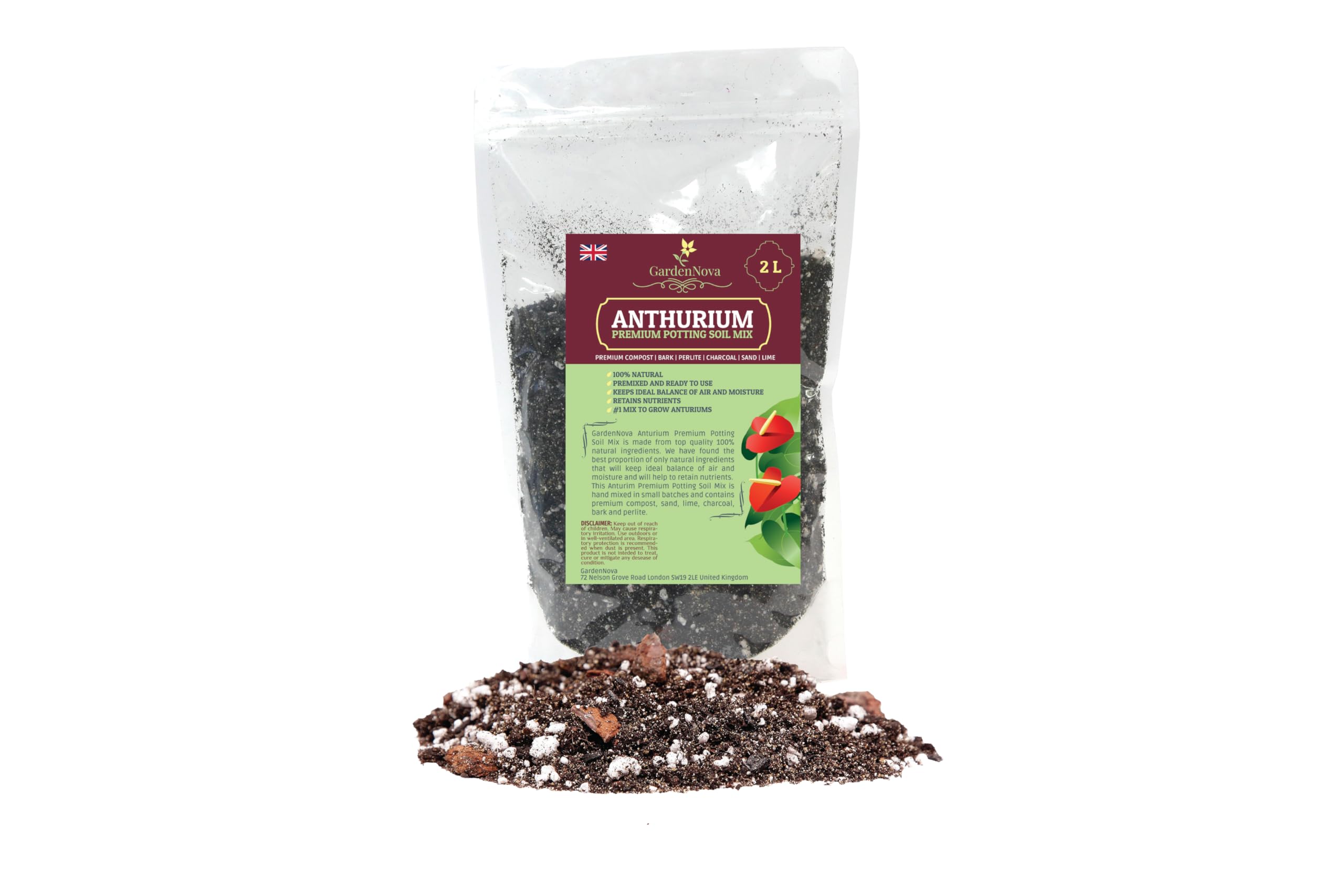 GardenNova Premium Anthurium Soil Mix, Perfect Blend for Thriving Anthurium Plants, 2 Liters, Anthurium Potting Soil Mix - Image 2