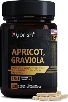 Apricot 500 mg with Soursop Graviola Extract Capsule - 120 Veggie Capsules 60 Servings Non-GMO, Vegan