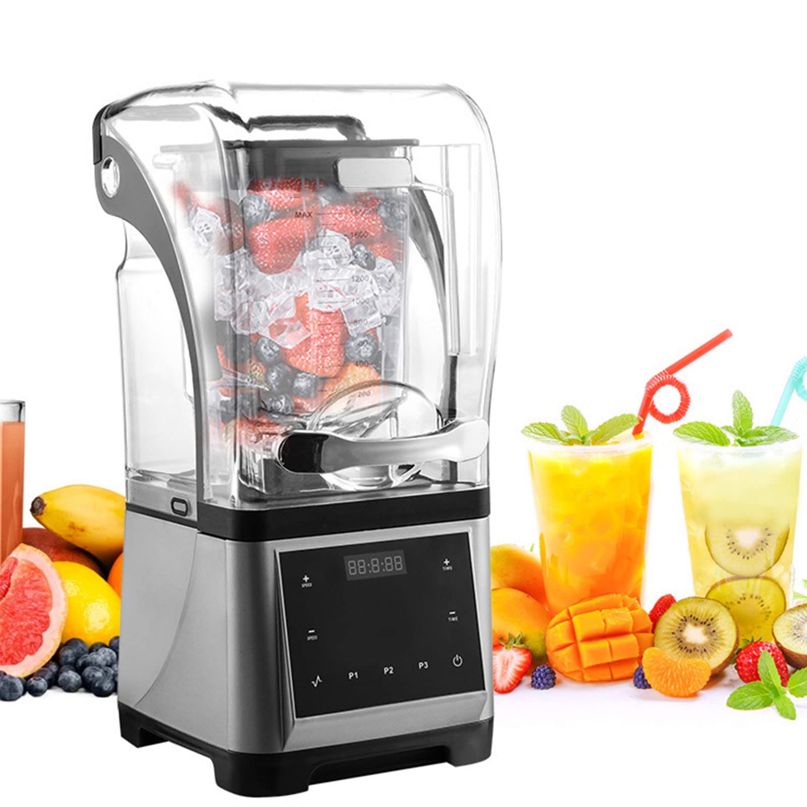 Commercial Blender 60oz Soundproof Quiet Smoothie Blender 1800w High Power with Removable Shield Touch Screen Professional for Shakes