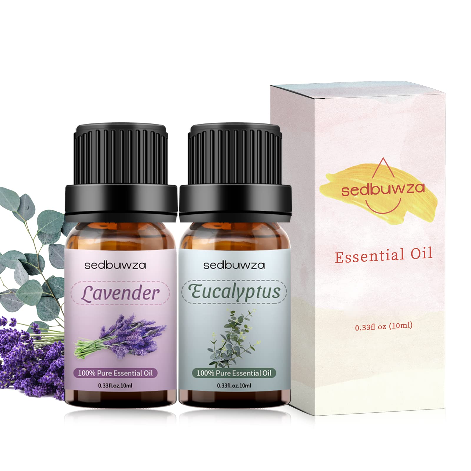Juego de aceites esenciales de eucalipto de lavanda, aceite aromático de eucalipto para difusor, aromaterapia, masaje, jabón, fabricación de velas, 2 x 0.3 fl oz 8