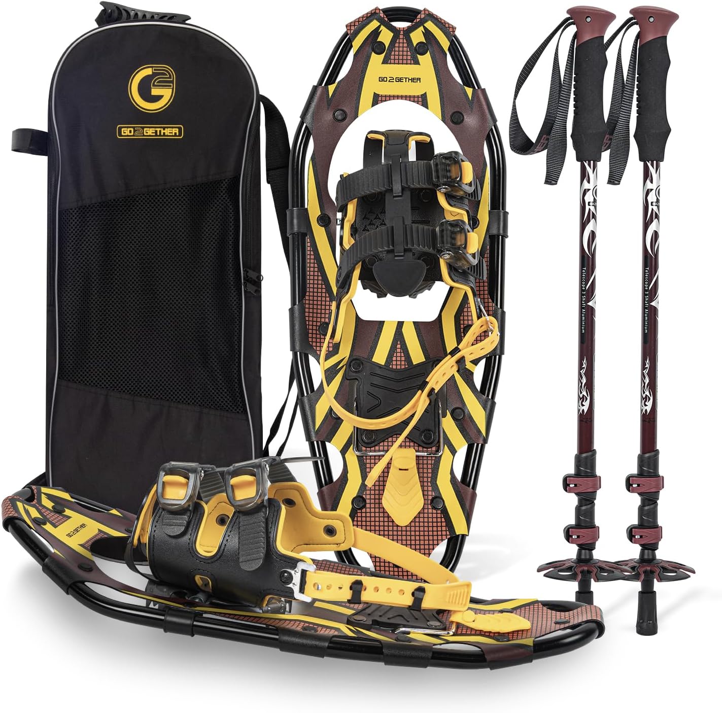 G2 21/25/30/36 Inches Light Weight Snowshoes with Toe Box, EVA Padded Ratchet Binding, Heel Lift, Flexible Pivot Bar, Durable Back Strap, Trekking Poles, Carrying Bag, Snow Baskets(6 colors available)