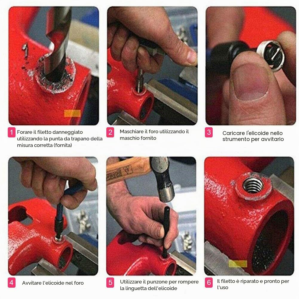 M7 Kit Riparazione Di Filetti, 25pz Kit Inserti Di Riparazione Filettatura Helicoil Kit, Kit Riparazione Filetti Inserto Filettato per Automotive Ripristino Filetti Macchinari Di Lavorazione