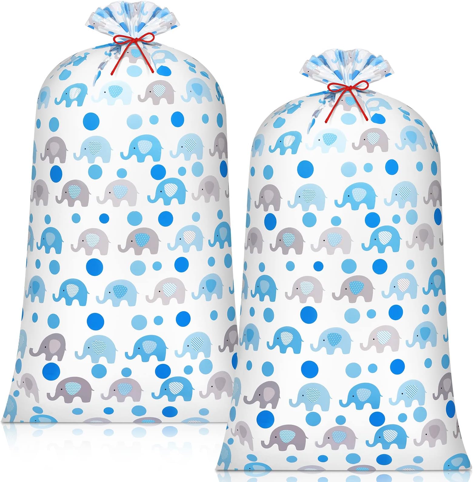 2 Pcs 70 Inches Jumbo Gift Bag for Baby Shower, Large Oversized Plastic Gift Bags with Ropes for Parents Party Favors (Blue Elephant Polka Dot)