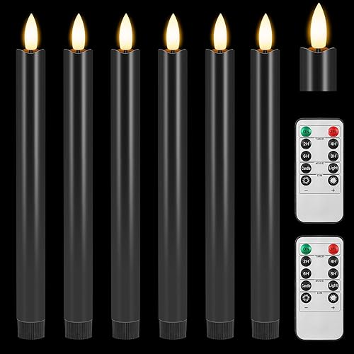 KUKIKUKI 6 velas cónicas sin llama de cera real con 2 controles remotos de 10 teclas y temporizador, candelabros LED de 9.9 pulgadas, velas de