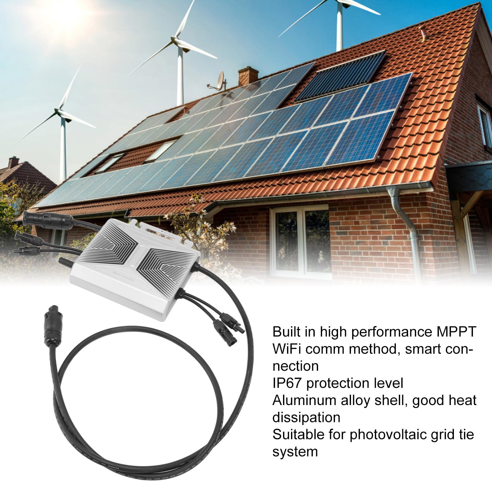 Tyenaza Solar-Wechselrichter, 800 W MPPT-Haushalts-Mikro-Photovoltaik-Wechselrichter Für Grid-Tie-System, IP67, Wasserdicht, 230 V