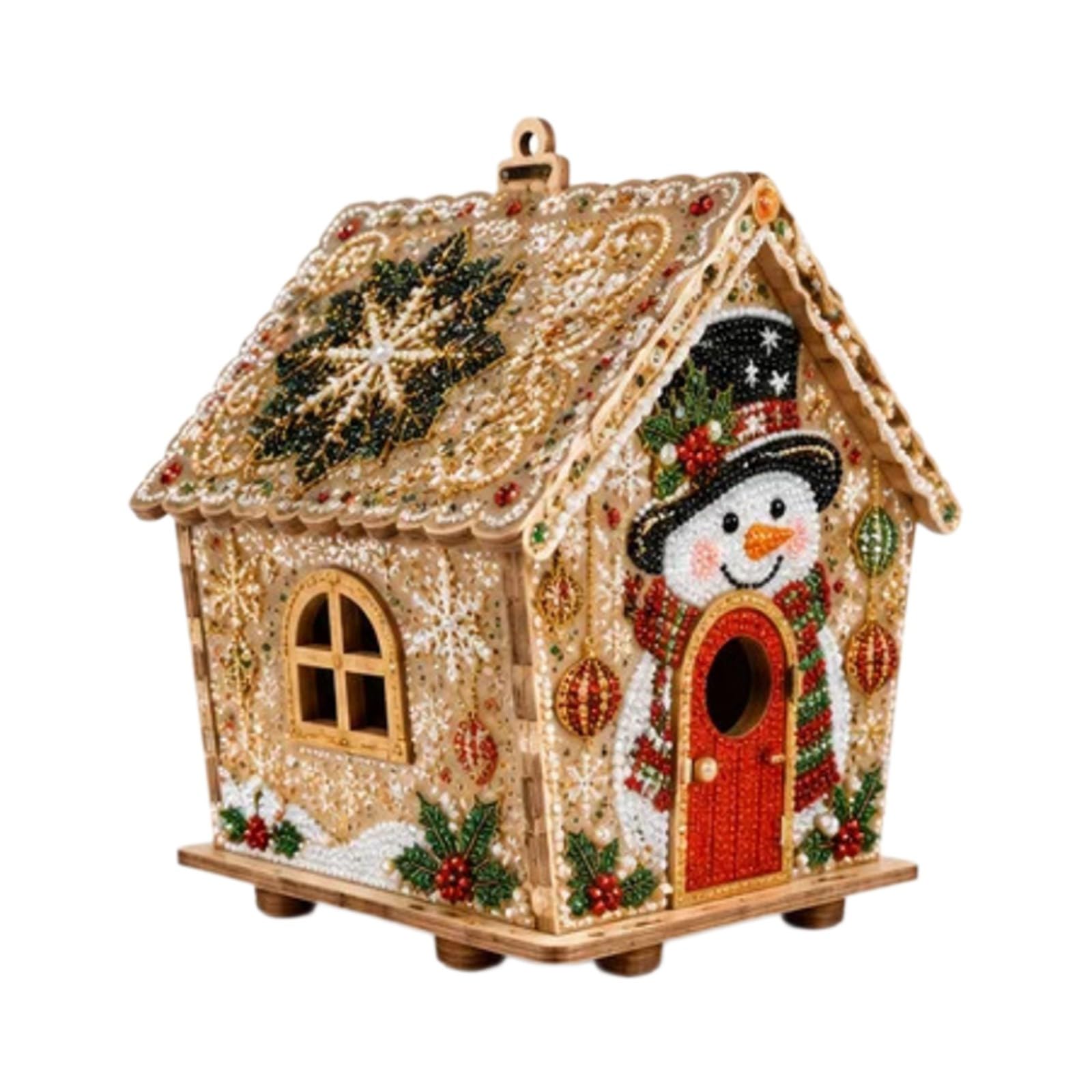 Christmas Wooden House Pearl Art, 3D Rhinestone Diamond Art DIY Kit