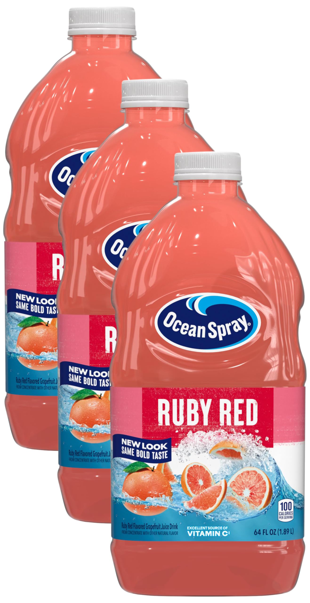 Ocean Spray Ruby Red Grapefruit Juice Drink, 64 Fl Oz | Bottle | Pack of 3