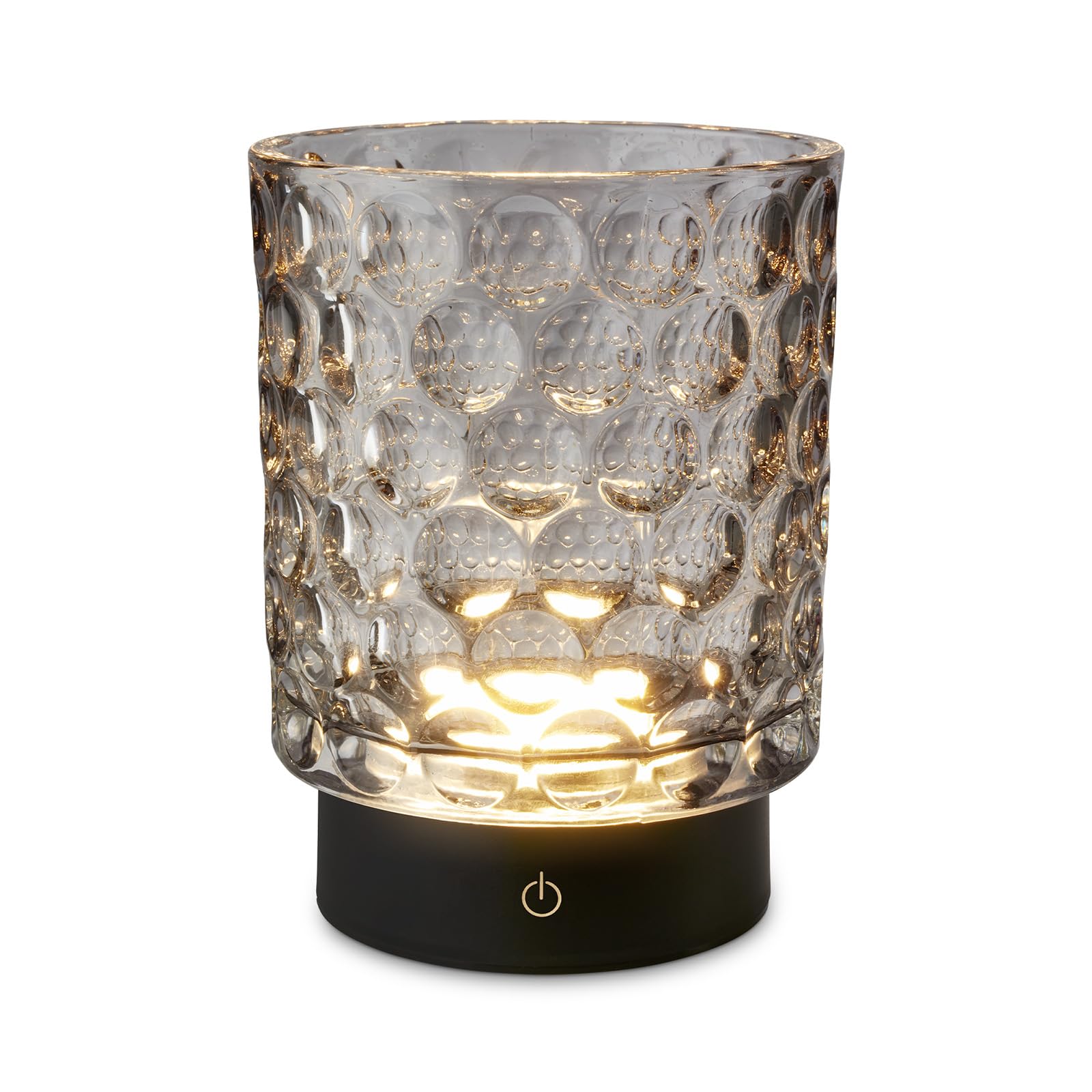 BRILONER - Lampara de mesa inalambrica, con cuerpo de cristal, IP44, decorativa, regulación táctil por pasos, lamparas de mesita de noche, lampara led recargable, lamparas a pilas, 15x11 cm, Gris