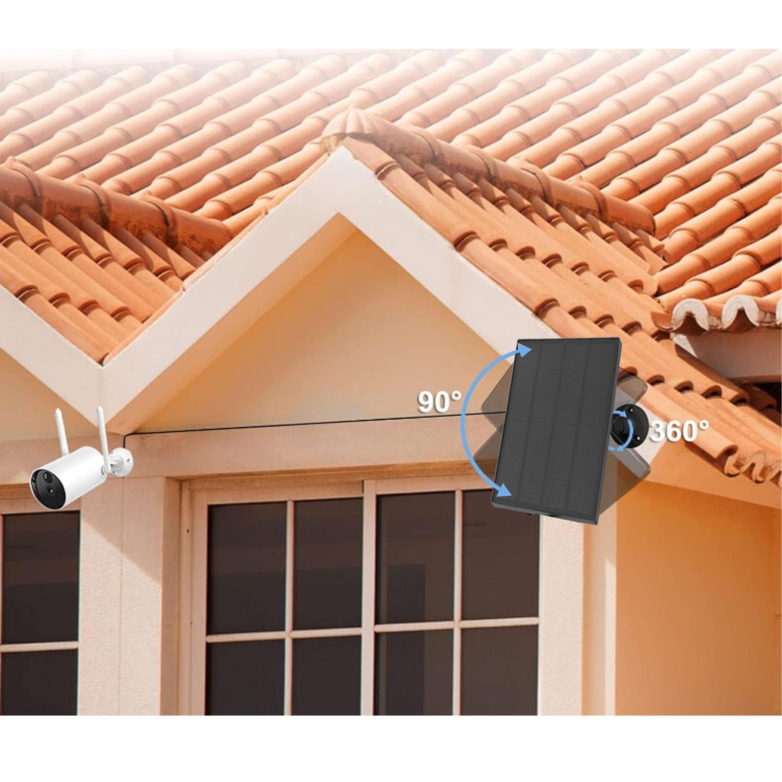 Pannello solare 5W 5V per telecamera di sicurezza IP66 Caricabatterie wireless esterno impermeabile con staffa regolabile Interfaccia USB tipo C Cavo da 3 metri