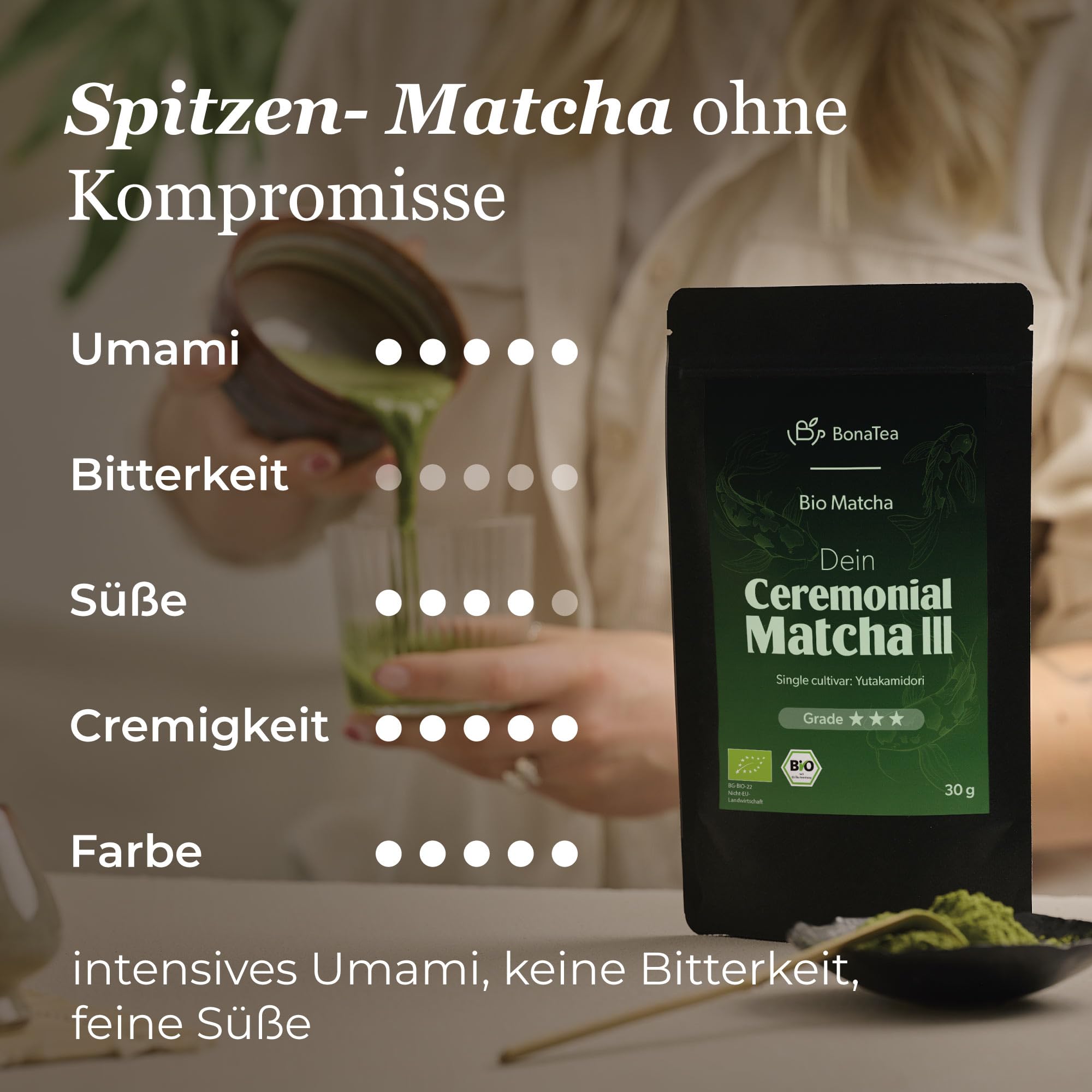 Bio Matcha Ceremonial Grade in verschiedenen Qualitätsstufen aus Japan - erste Ernte, laborgeprüft 30g, Qualitätsstufe: Grade 3