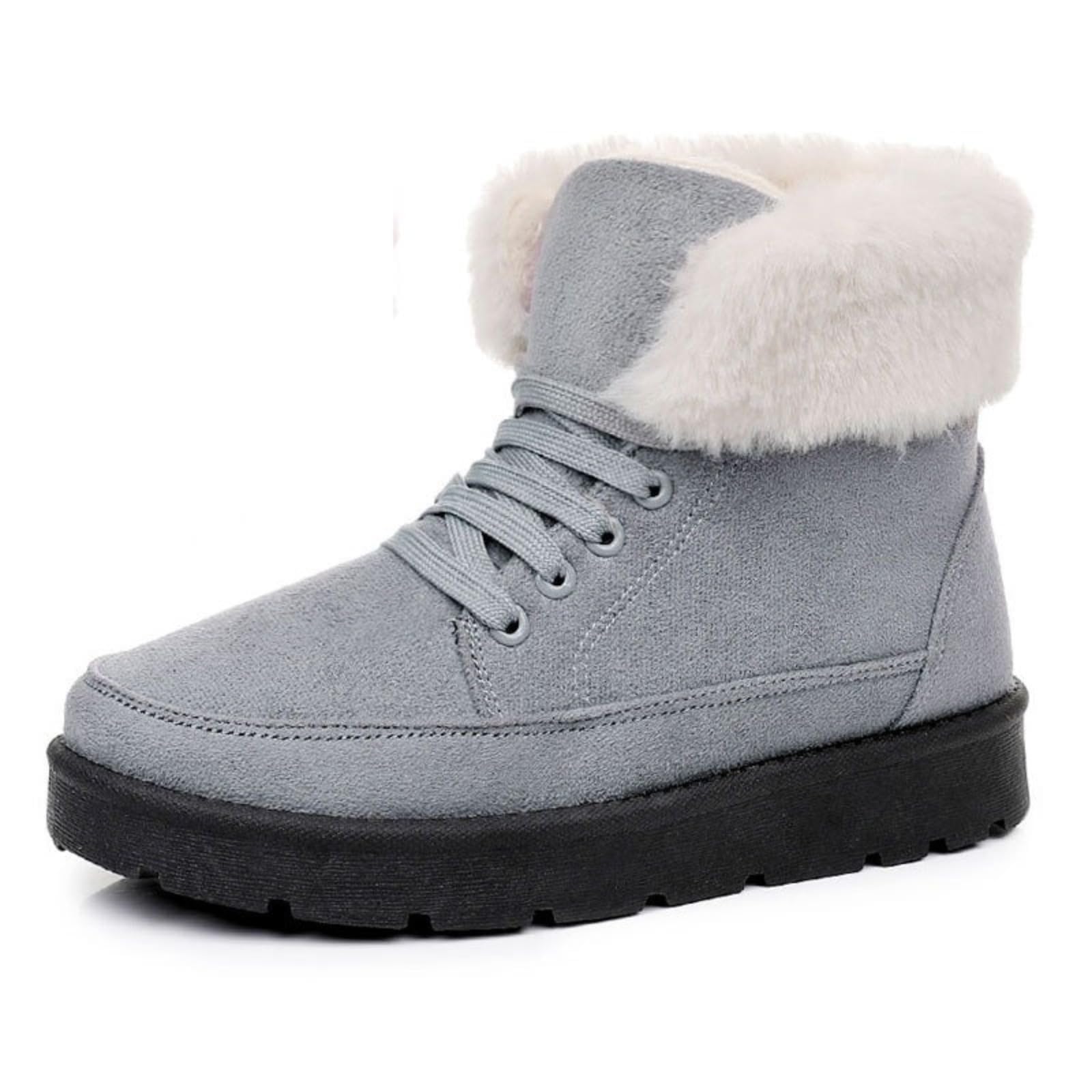 Ankle Boots for Women Winter Snow Boots Warm Fur Lined Platform Winter Shoes Lace Up Non Slip Outdoor