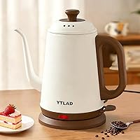 YTLAD Gooseneck Electric Kettle 1L 1000W - Fast Boil Pour Over Coffee Tea, 304 Stainless Steel, Auto Shut-Off, Retro White