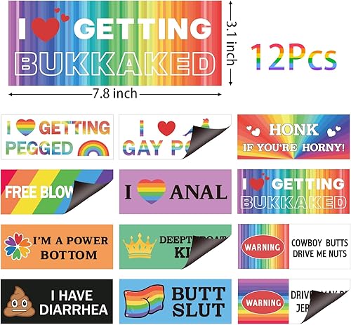 Miniatura 2 de RicaBili LGBTQ - Calcomanías de parachoques de broma del orgullo LGBTQ – 12 calcomanías divertidas para parachoques de broma LGBTQ, fuerte magnético