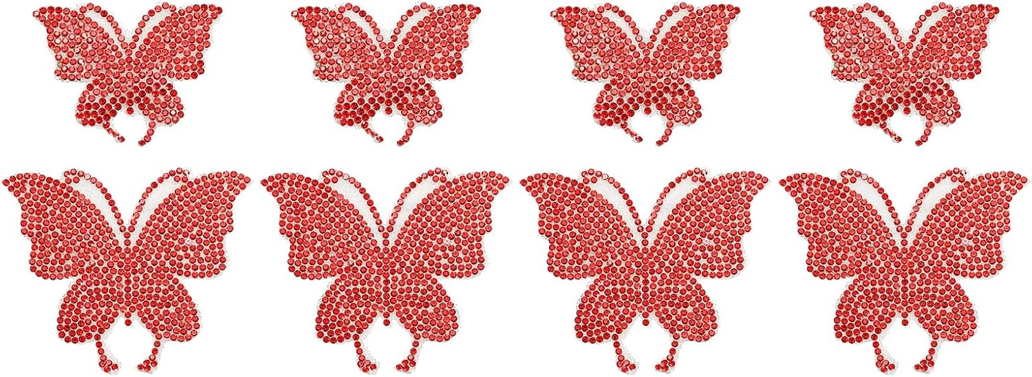 PATIKIL 8Pcs Butterfly Car Decals for Women, 2 Size Rhinestone Crystal Car Sticker Self Adhesive Glitter Sticker Decoration for Bumper Window Laptops Luggage, Red