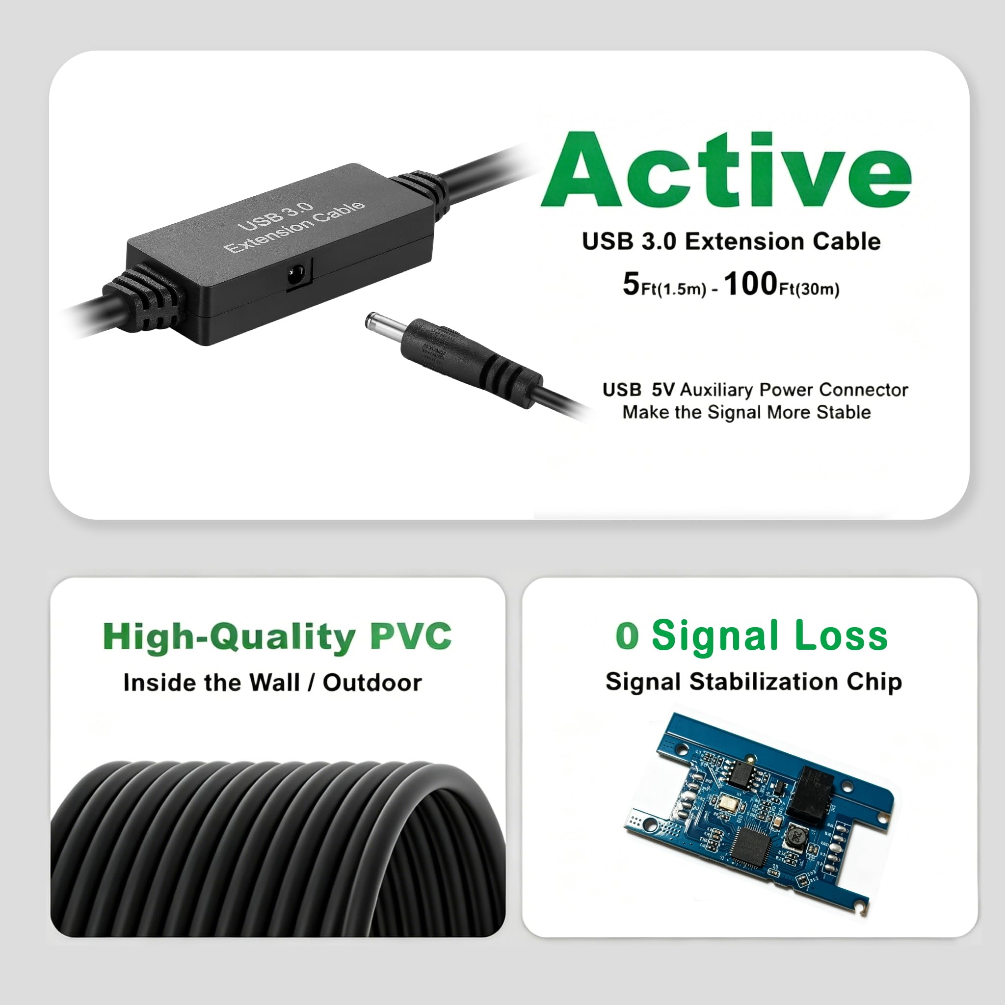 XBOHJOE Cavo di prolunga attivo USB 3.0 da 0,9 m: ripetitore USB con ripetitore di segnale lungo USB 3.0, prolunga A-maschio, cavo A-femmina per webcam Oculus Rift Quest Link Xbox 360 Kinect