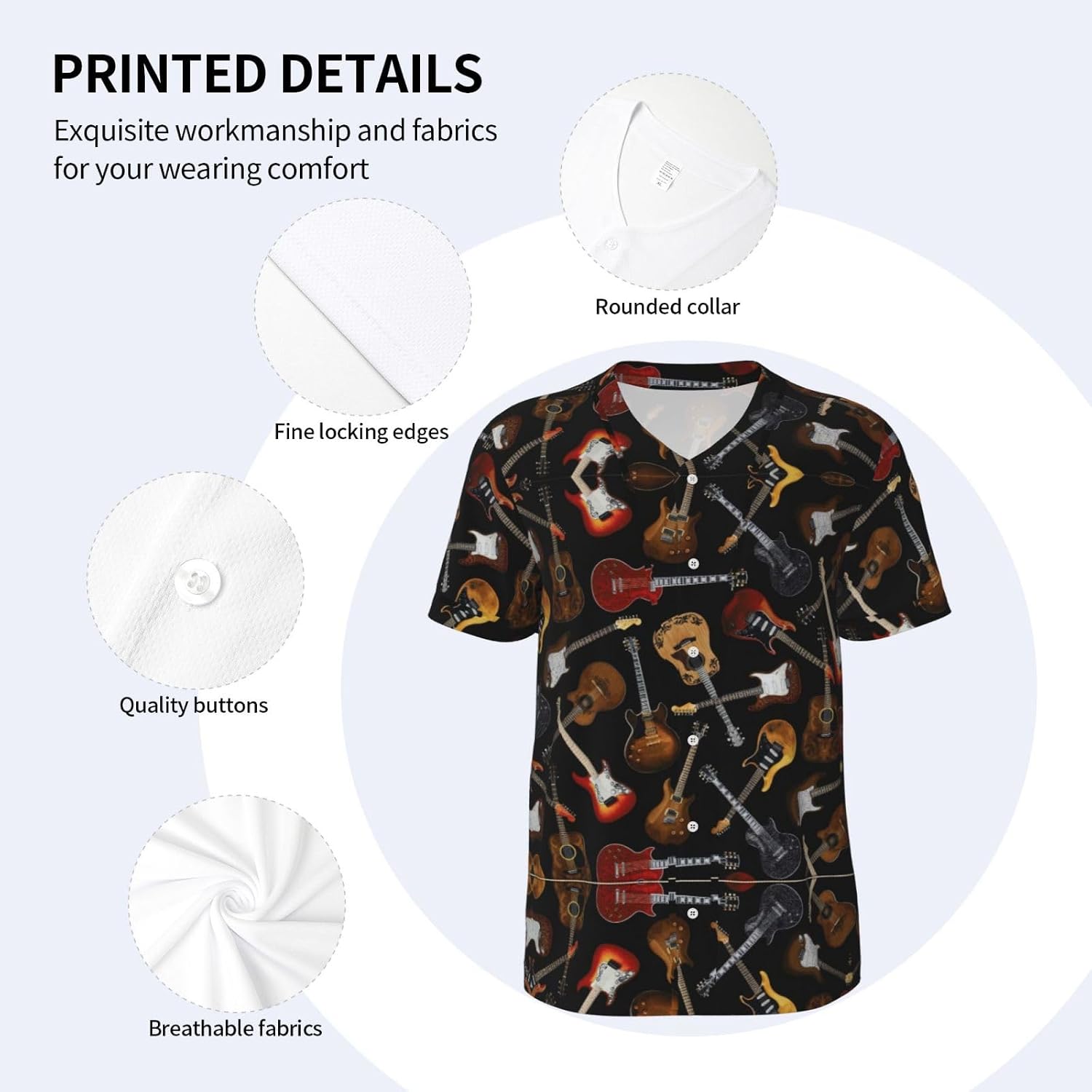 Guitars Stylish Softball Jersey,Personalized and Breathable Baseball Button Down for Men for All Seasons and Occasions