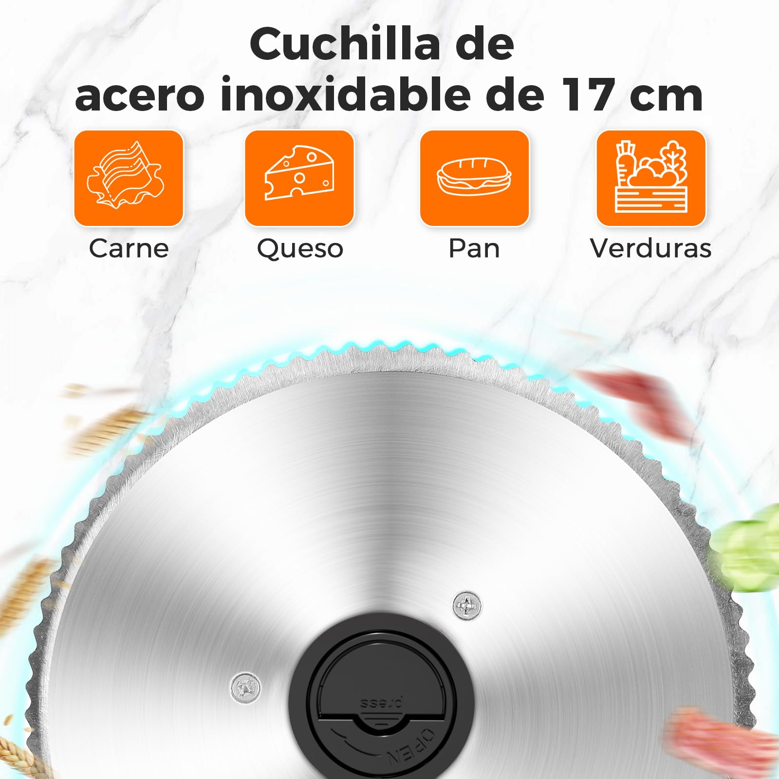 YASHE Cortadora De Fiambre Plegable Eléctrica, 180W Cortafiambres Con Grosor Ajustable 0–15 Mm, Hoja De Acero Inoxidable 17 Cm, Compacta Y Fácil De Guardar Para Carne, Queso, Pan Y Verduras, Negro
