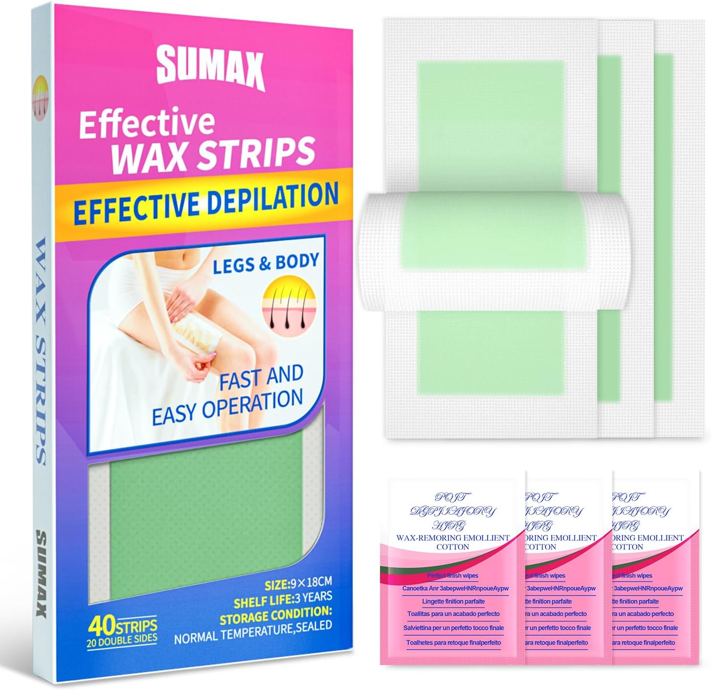 SUMAX Wax Strips for Brazilian Waxing, Face Waxing Strips
