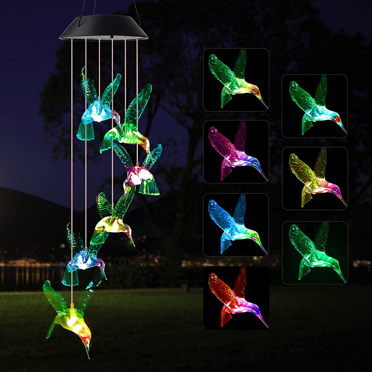 Gifts for Women Hummingbird Solar Wind Chimes Light (7 Colors Changing) Hummingbird Gifts for Mom/Grandma/Wife/Parents/Friends Unique Birthday Gift Gardening Gift Outdoor Garden Decor