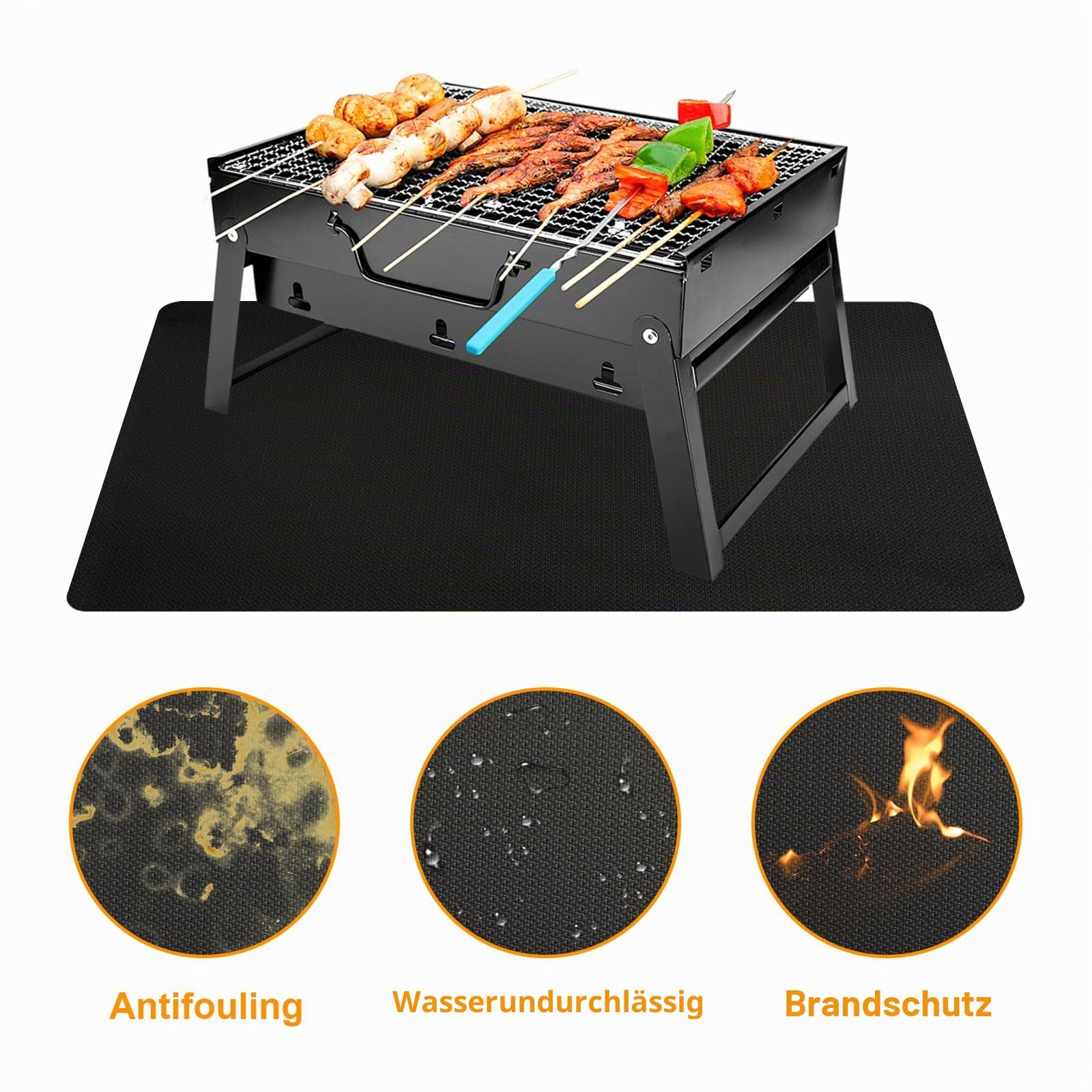 Feuerfeste Unterlage, 122x180 cm Faltbare Feuerschutzmatte Grill, Grillunterlage Bodenschutzmatte, 3 Schicht Feuerschutzmatte Grillmatte Bodenschutz für BBQ Grills, Boden, Rasen, Camping