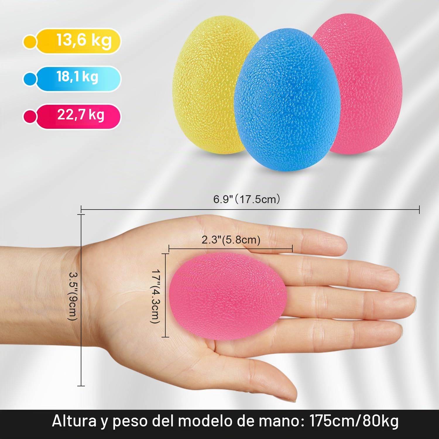 Fortalecedor de Agarre de Mano (9 PCS) Pelota de Rehabilitacion, Entrenador de Dedos y Fuerza, Silicona