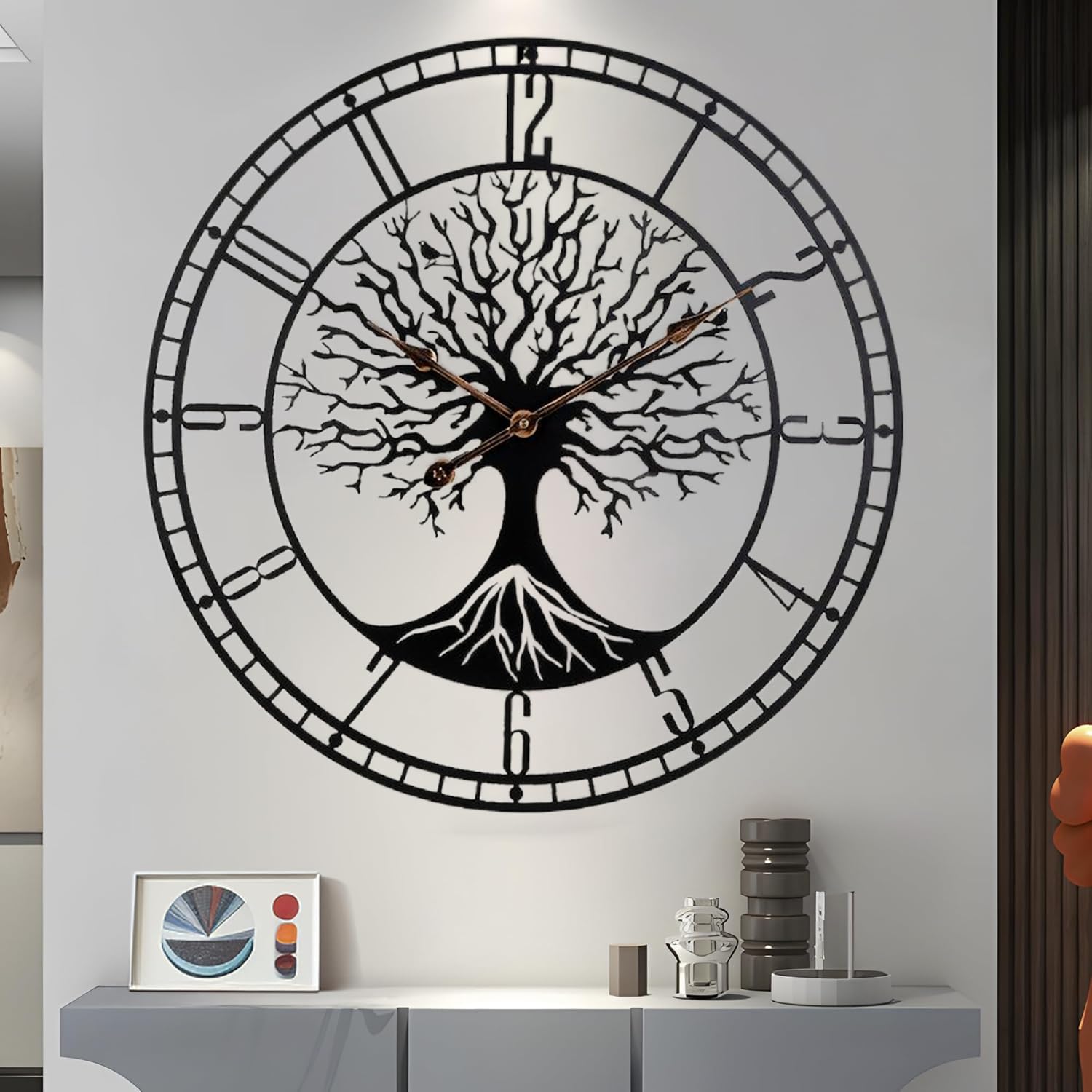 Large Tree of Life Clock Metal Black Wall Clock Big Wall Clock Home ...