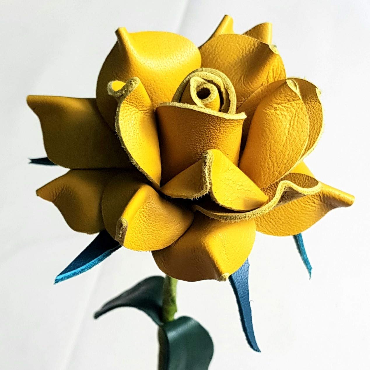 Leather Rose Gift for her/him on Valentines Day, Mothers Day, Third Years Wedding Anniversary (Yellow)