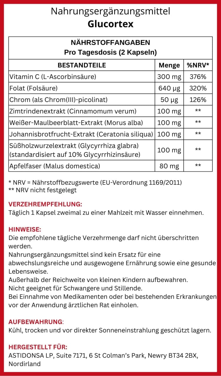 GLUCORTEX Integratore Alimentare – 60 Capsule – con Vitamina C, Cannella, Gelso Bianco, Cromo e Estratti Vegetali (3)