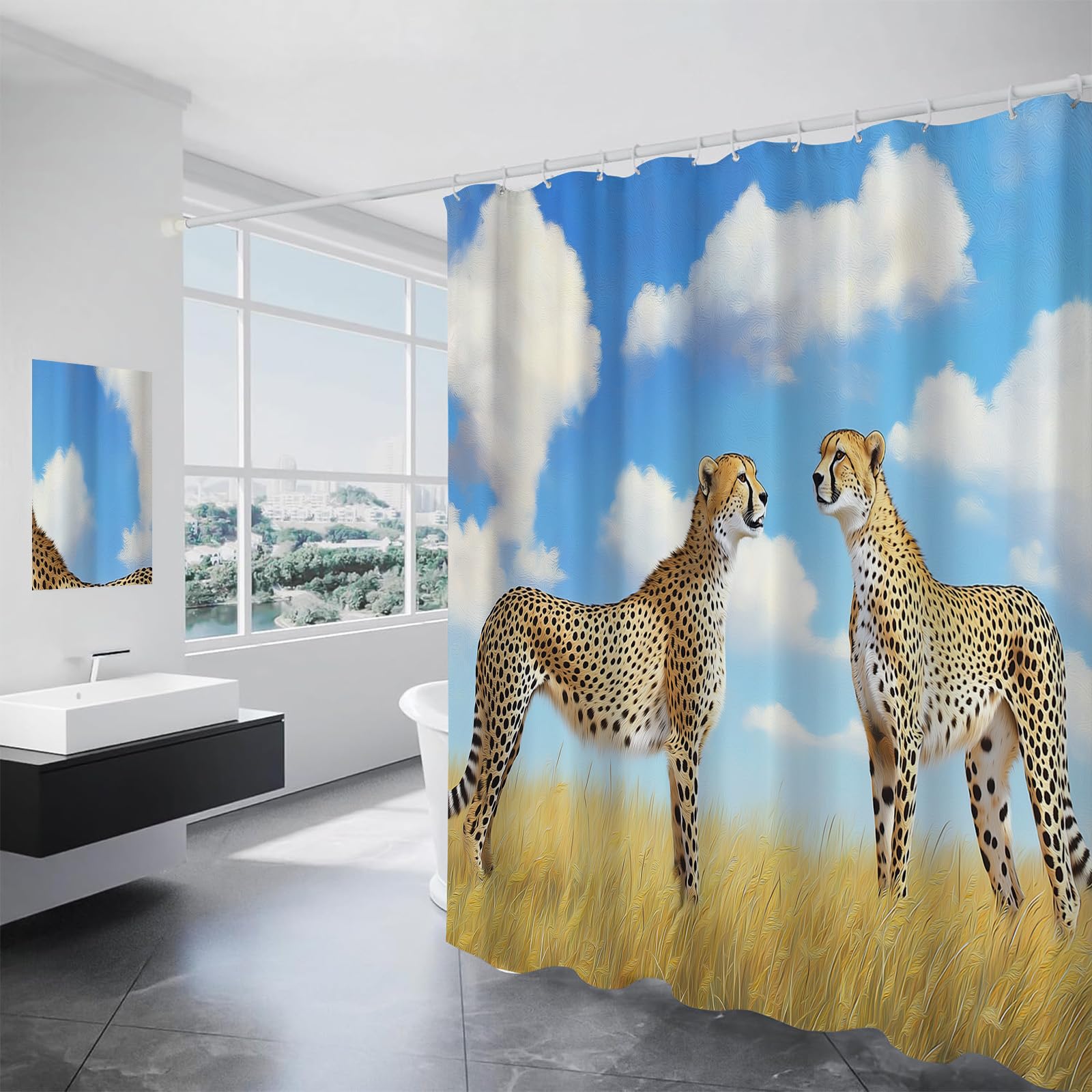 Rideau de douche imperméable guépard contre l'humidité de la salle de bain