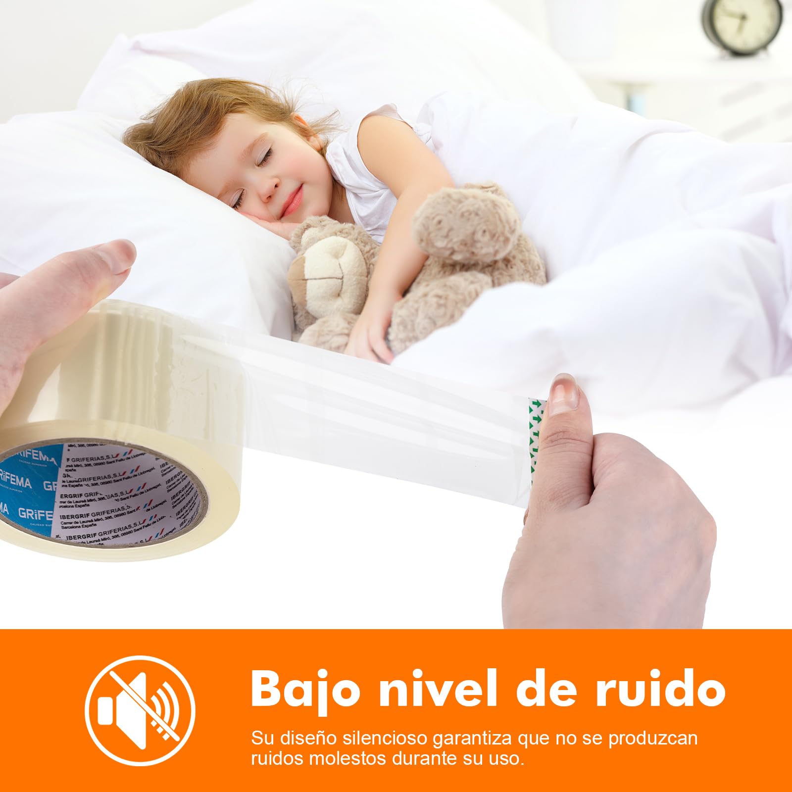 GRIFEMA GA4003-2, Cinta de Embalaje Silenciosa para Embalar Cajas de Cartón para Envíos y Mudanzas, Transparente, 66 m x 50 mm, 2 Rollos