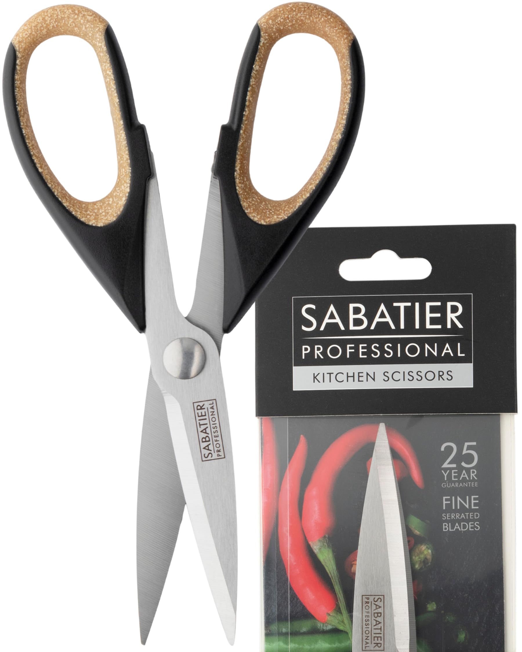 Taylors Eye Witness Cork Effect Sabatier Professional 22Cm Heavy Duty Kitchen Scissors - Ultra Sharp Fine Serrated Blades & Perfect Soft Grip Handles With Multipurpose Shears For General Kitchen Tasks. Dishwasher Safe