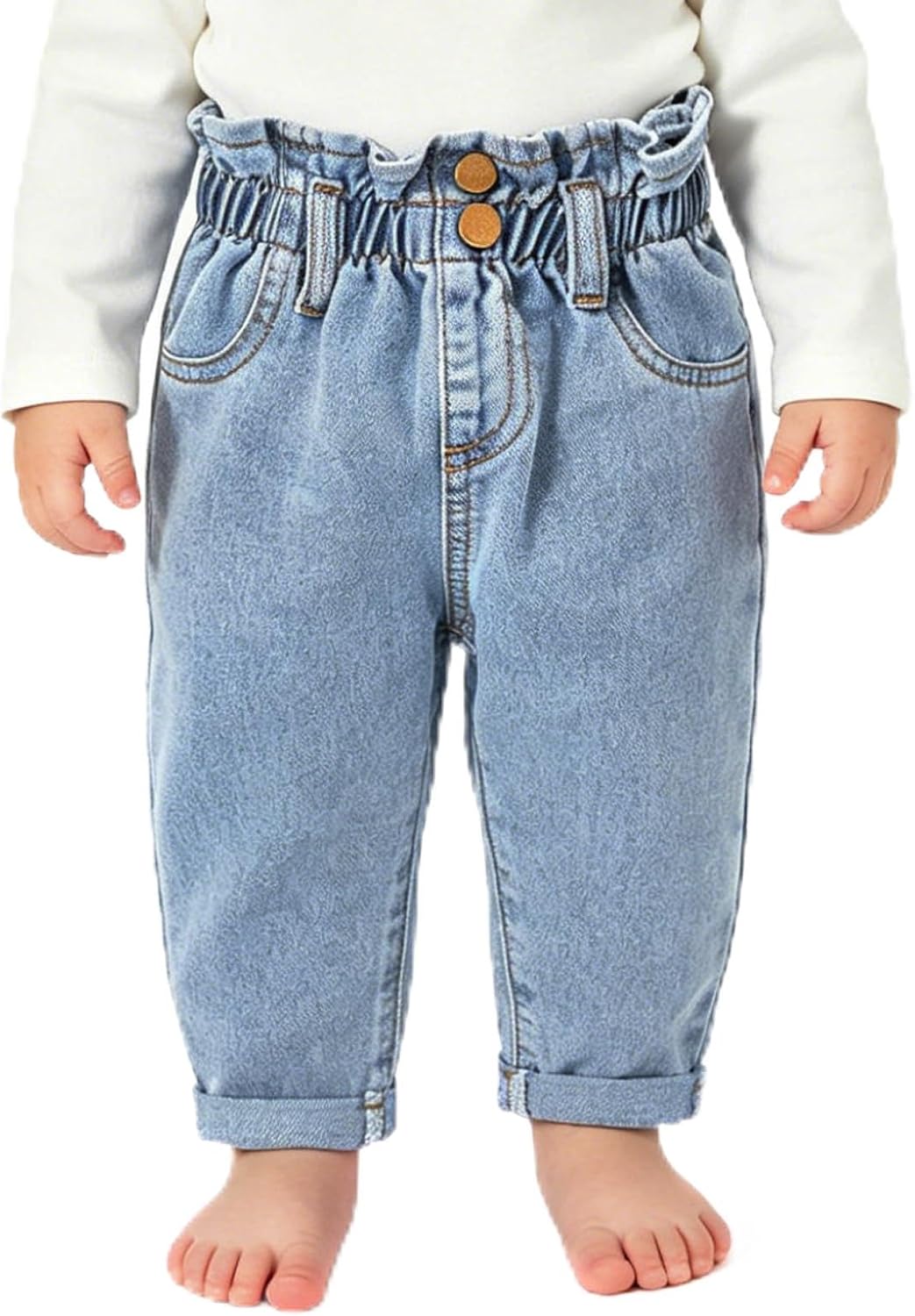 Baby Girl Jeans Little Kid Elastic Waist Denim Pants Size 6-24 Months
