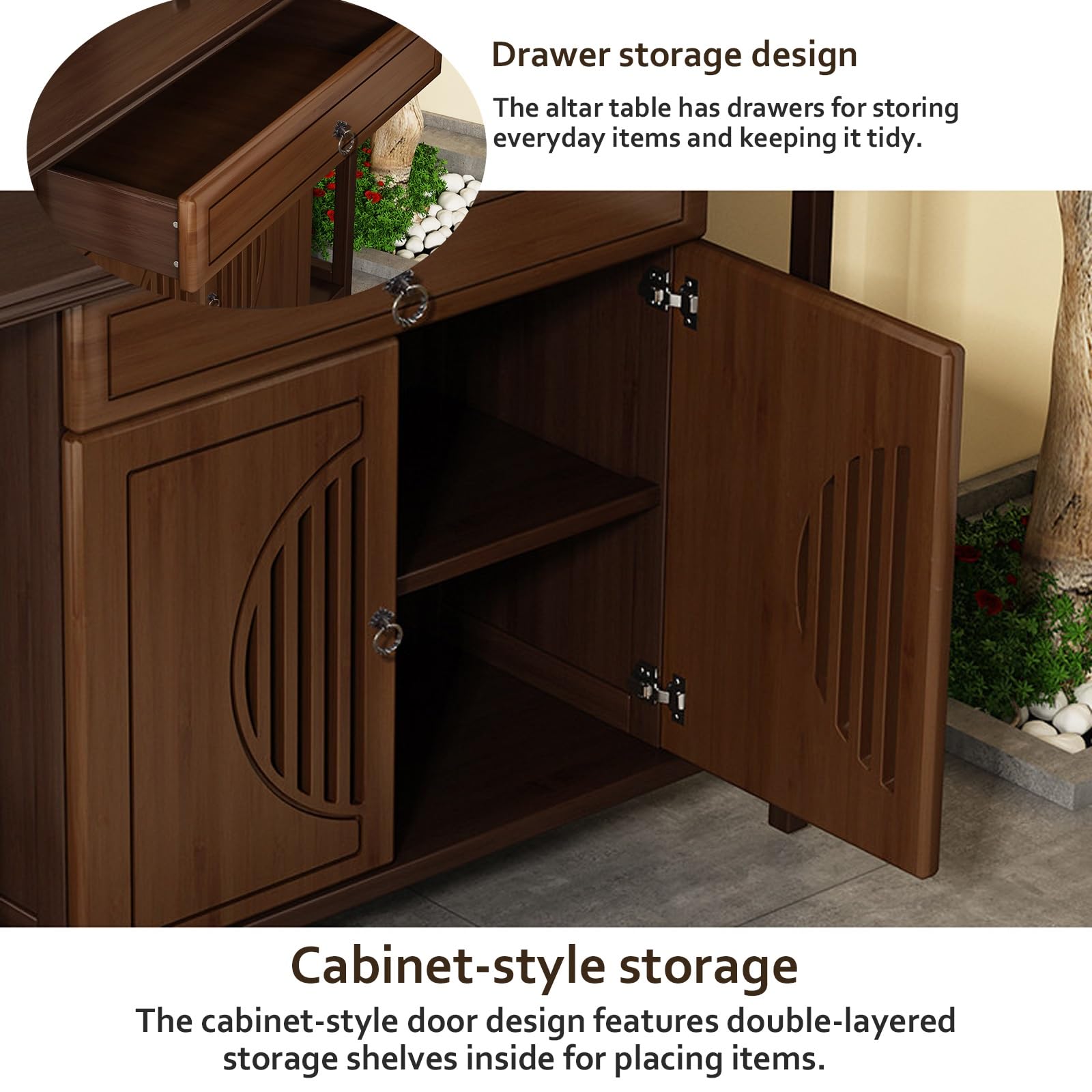 Meditation Shrine Buddhist Altar Table, Pooja Mandir Cabinet With Drawer Storage, Personal Spiritual Prayer Altar Cabinet