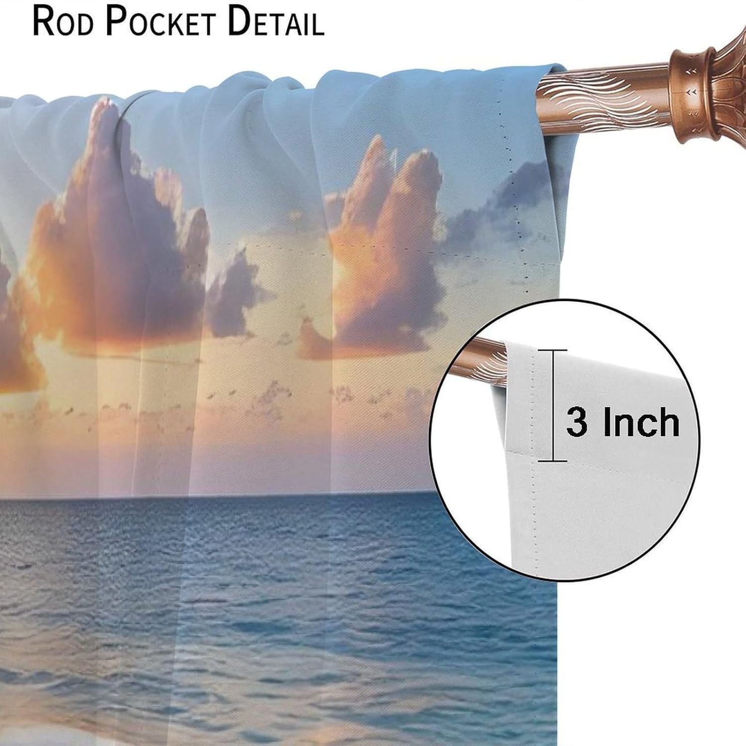 Beach Landscape Blackout Curtains,Nautical Hawaiian Scenery Ocean Ocean Waves Sunset Landscape Windows Treatments Rod Pocket Drapes for Kitchen Living Room Bedroom 55x63in